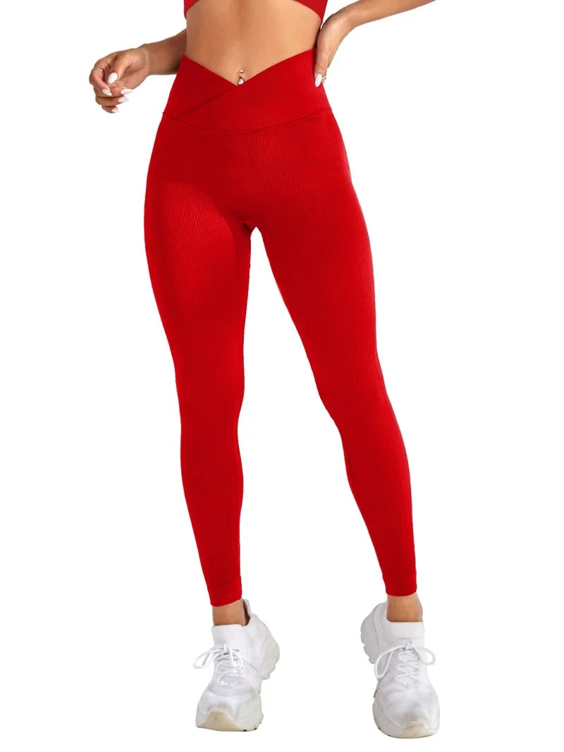 Women Sports Leggings V-Waist Elastic Peach Buttocks Fitness Pants with Raised Hips and High Waist Seamless Yoga Pants Tight